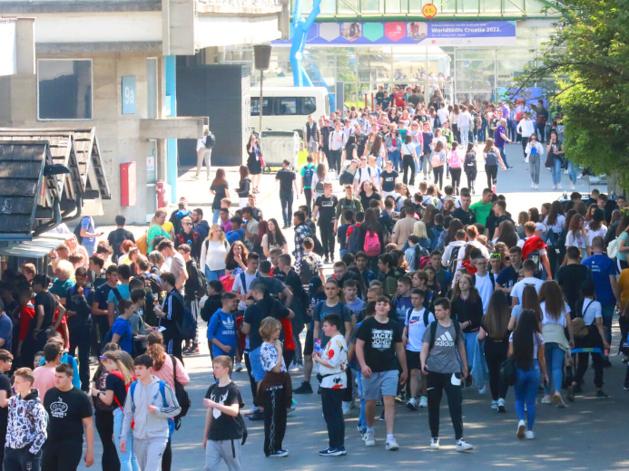 Hundreds of visitors streaming though the entrance gates at the third national competition in Zagreb, Croatia. 
